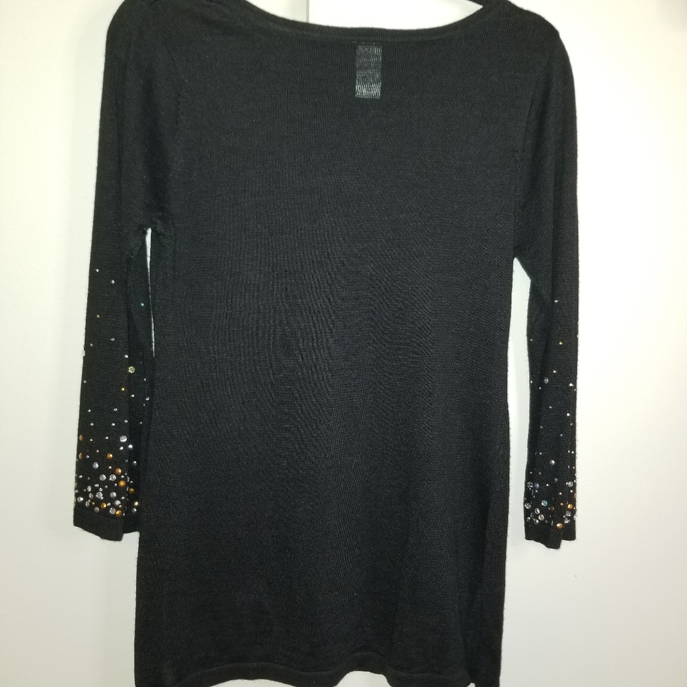 Black sweater w/jeweled bell sleeve